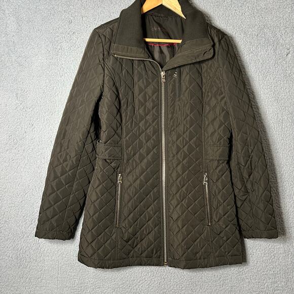 Calvin Klein Coat Womens M/L Green Collared Quilted Pockets Jacket READ - Picture 1 of 12